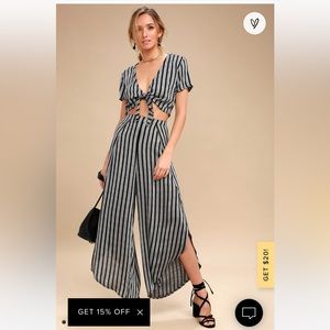 Grey and black striped two piece jumpsuit